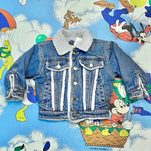 Vintage 90s medium washed light blue fur lined kids denim jacket ❄️ - Picture 1 of 7